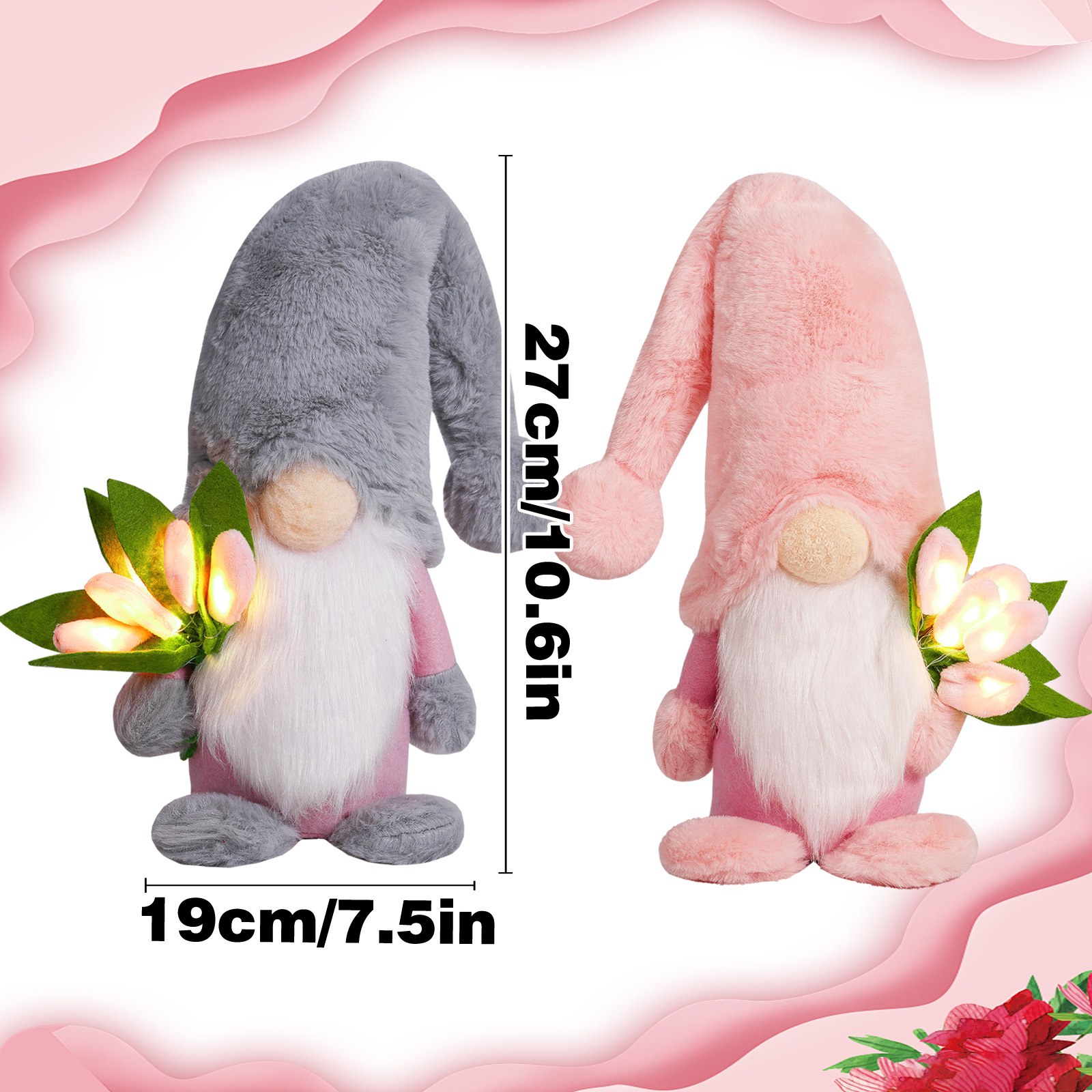 Transfronterizos luminosos tulipanes Rudolph Día de la Madre Día de San Valentín Muñeca Madre Regalo de cumpleaños Decoración de ventanas en el hogar