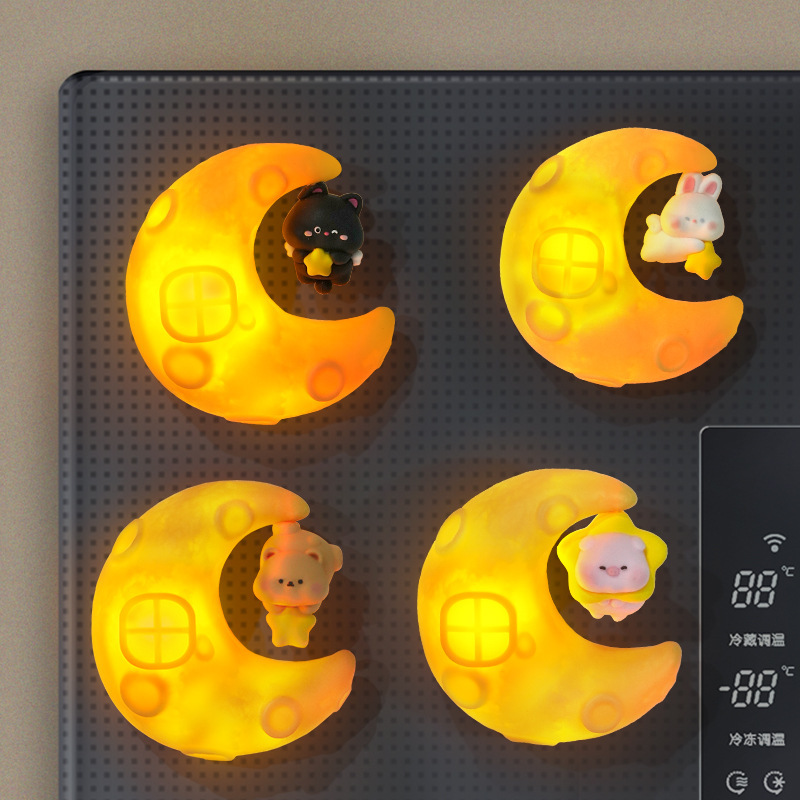 Star-catching lamp refrigerator magnets set of four