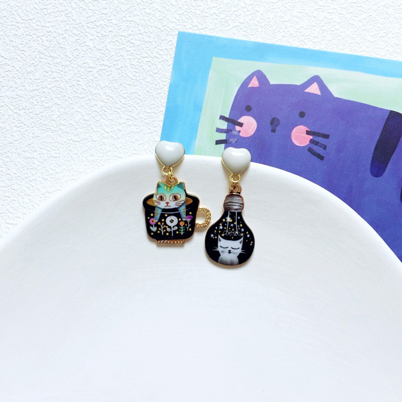 9g Weight Drop Earrings Classification 1 Pair Quantity Daily Occasion Alloy Material Cat Pattern Women'S Gender Enamel Design Cute Style Cute Cat Alloy Enamel Women's Drop Earrings 1 Pair 7