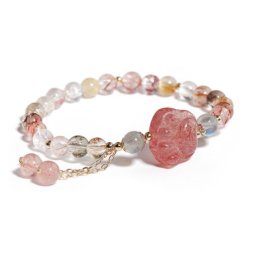 Badu natural crystal bracelet new niche color hair crystal tassel bracelet Korean version strawberry crystal cat claw bracelet bracelet