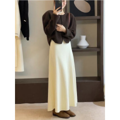 针织半身裙女秋季2025新款松紧腰显瘦黑色气质法式垂感A字长裙子