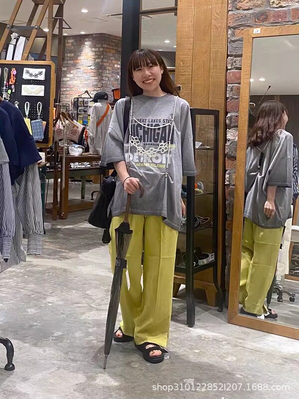 2025 新作夏日本ニコトップカジュアルレイジースタイルルーズダメージレタープリントミドル丈 Tシャツ|undefined