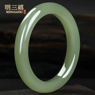高防和田玉湖水绿手镯外蒙料古青色晴水细圆条扁条镯子年轻款手镯