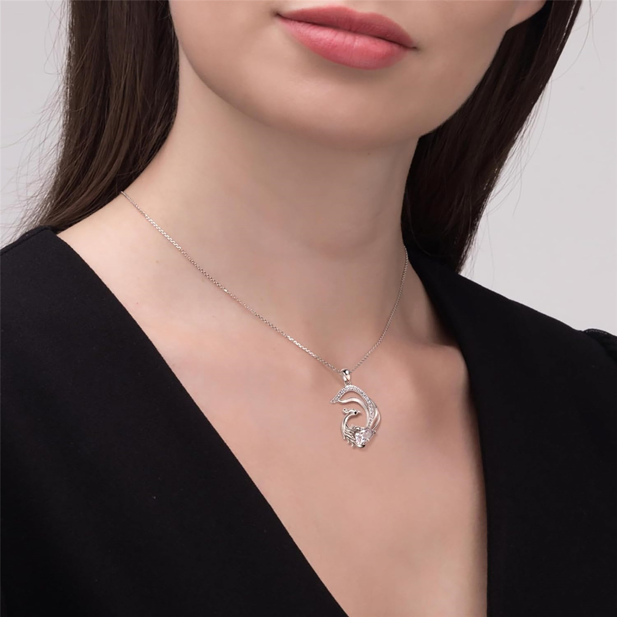 Vendita calda semplice e bella collana con ciondolo elegante a forma di fenice in cristallo bianco, gioielli da donna alla moda_voghion.com