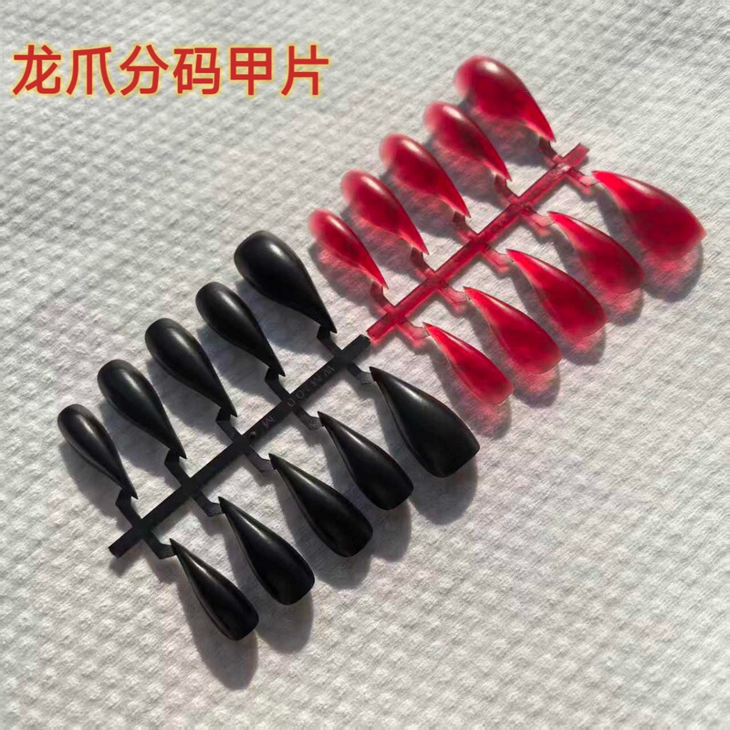 Black and red dragon claw-shaped, full-size, uniquely shaped cat claw and eagle claw nail tips, thickened, for use as false nails, available for wholesale