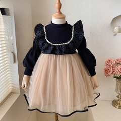 女童連衣裙秋冬季2022新款小女孩公主裙兒童裝時髦加絨禮服網紗裙