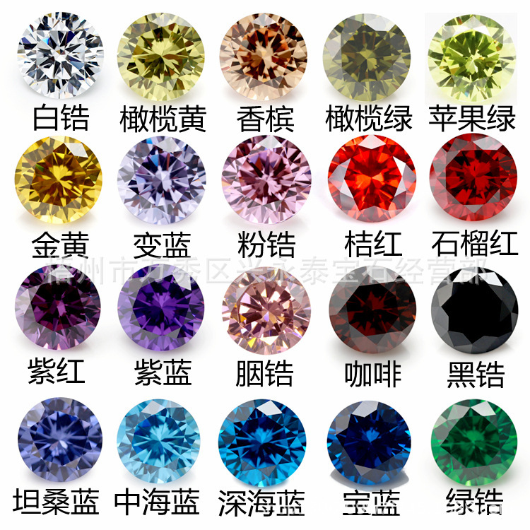 兴永泰宝石AAA小圆形白色彩色锆石批发梧州皓石裸石人造CZ合成钻