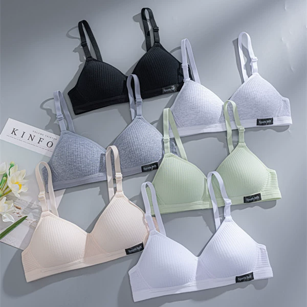 В Корейском стиле для девочек младших классов средней школы учащиеся средней школы с маленькой грудью без оправы летнее нижнее белье из чистого хлопка тонкий бюстгальтер для сна