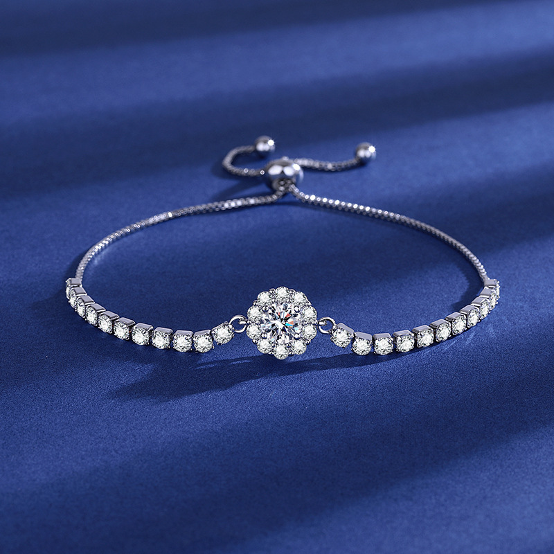 Live Selling French Style 2 karat Camellia Flower Imitation Moissanite Bracelet Women's Personalized All-match Bracelet