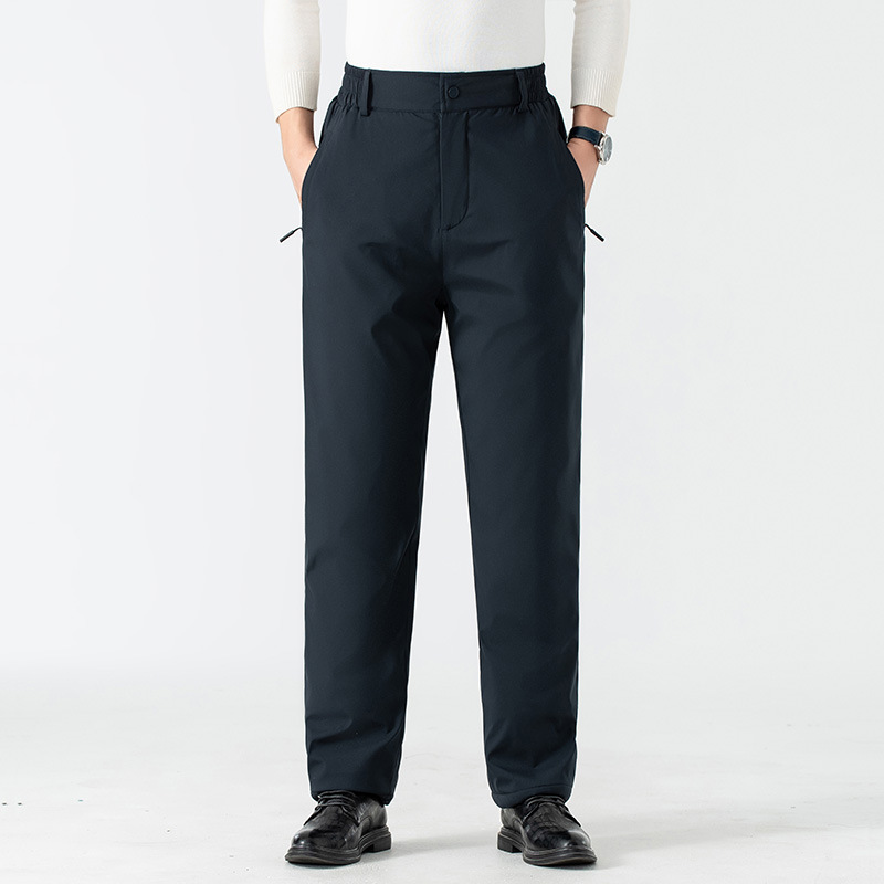 Pantalones de algodón para hombres, otoño e invierno, más pantalones casuales de uso exterior de grafeno de terciopelo, calefacción y rodilleras, pantalones de lana de cordero de mediana edad y ancianos a prueba de viento