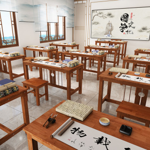 Solid wood Chinese learning table wholesale new Chinese calligraphy table and chair Chinese learning training tutorial class go calligraphy and painting tea table