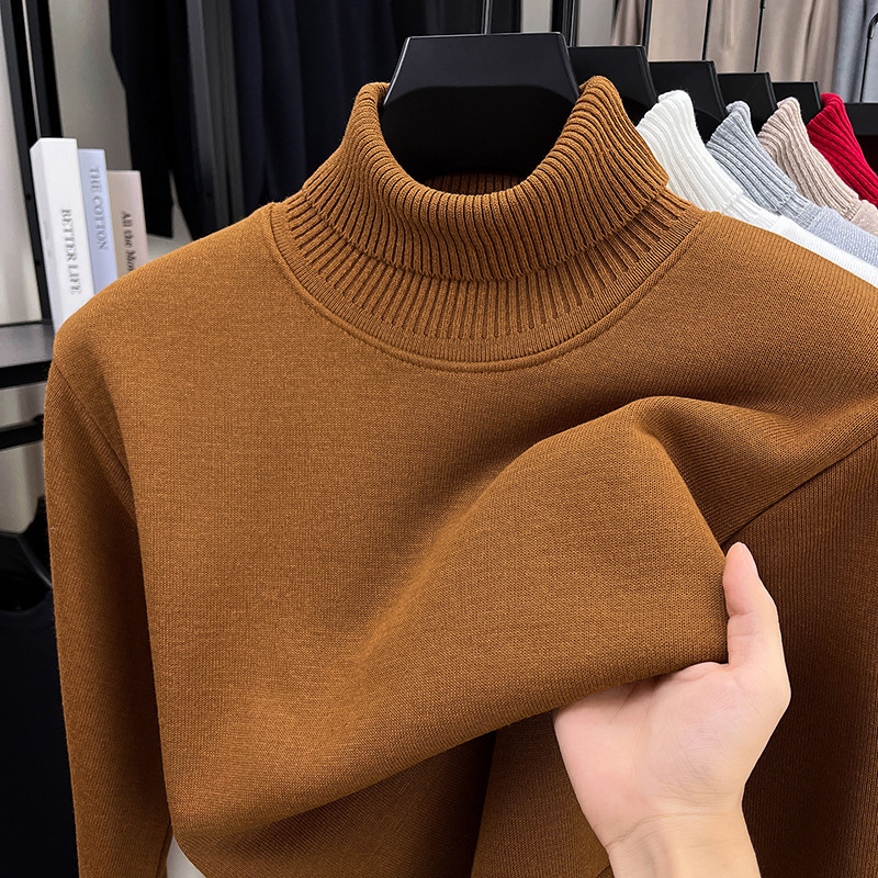 Clearance Sale Affordable Men's High Neck Sweater with Fleece for Autumn and Winter, Thickened Base Layer Warm Knit Sweater