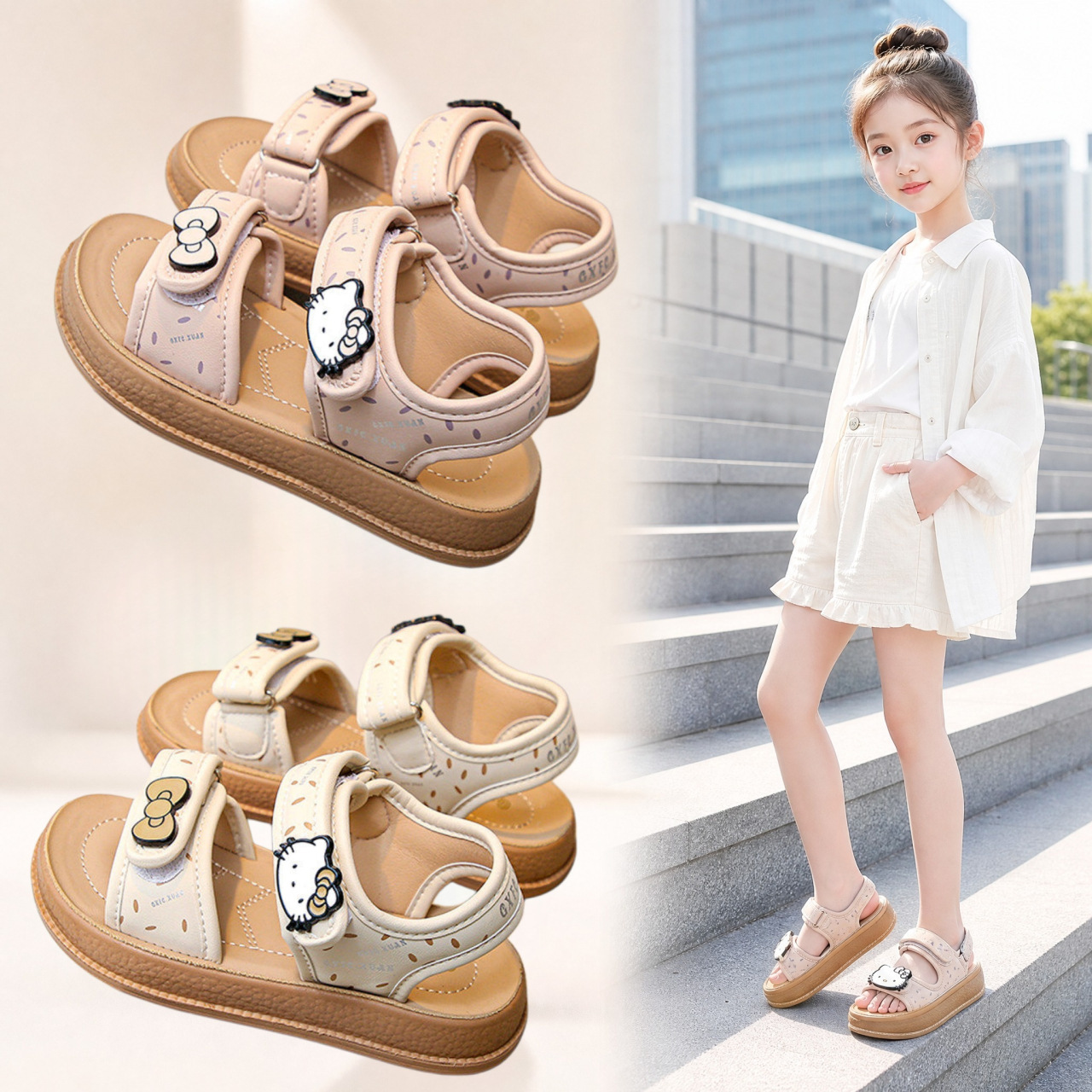 Sandalias infantiles verano 2026 nueva moda de chicas zapatos de playa variados zapatillas de dibujos animados para niños grandes zapatillas frías