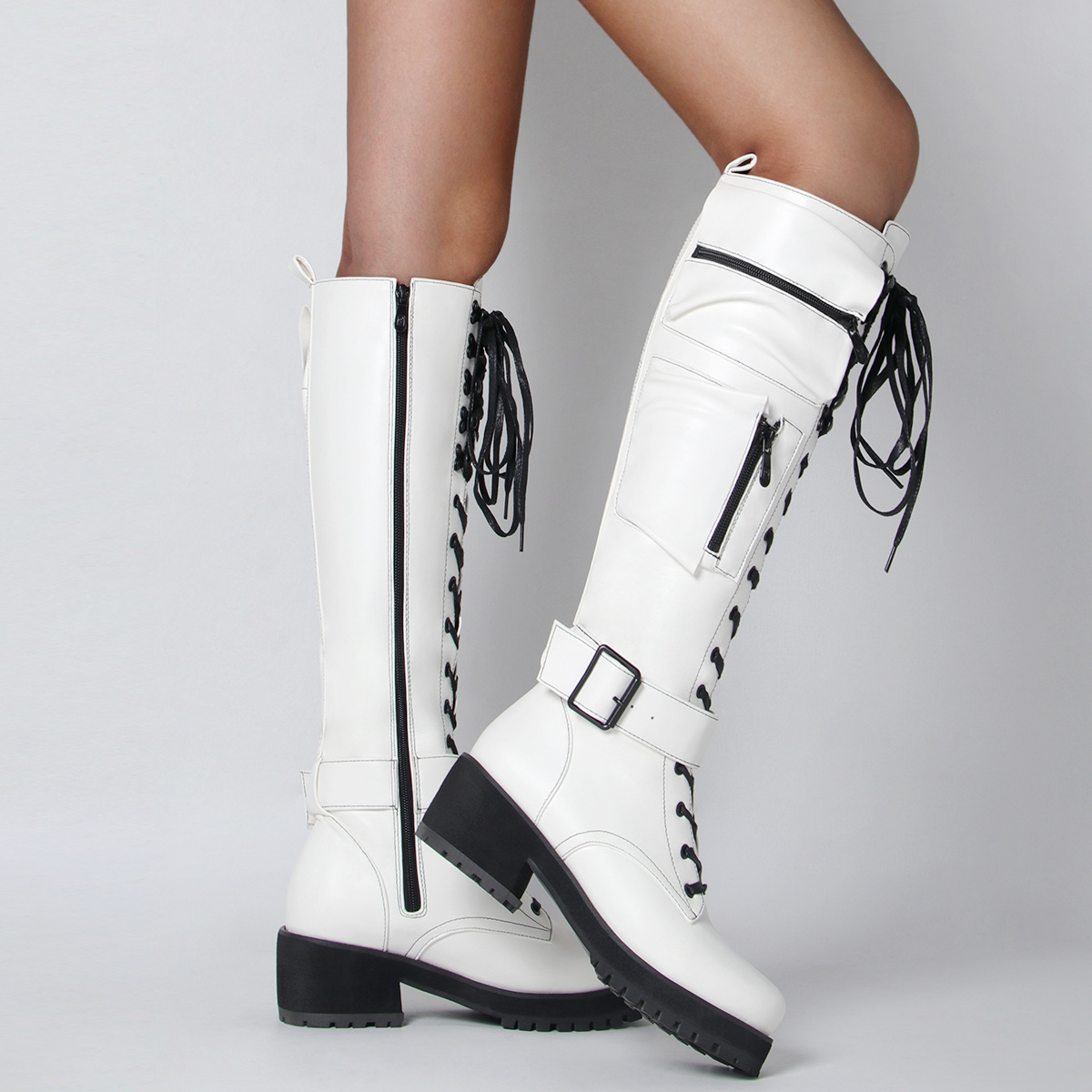 Women's Shoes fashionable low heeled mid tube boots with side zipper bags large size long boots_voghion.com