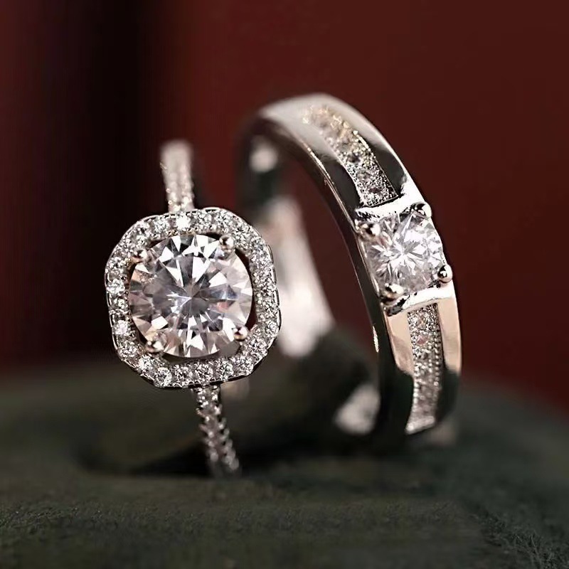 Square Diamond Women's Ring + 50 Points Men's Ring