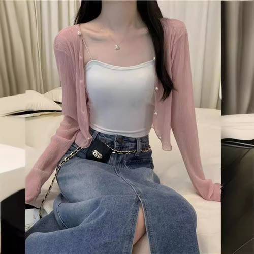 Sunscreen Ice Silk Open Cardigan Shirt for Women, Summer Shawl to Match Skirts, Outerwear Air Conditioner Cover Shirt, French Tulle Sheer Shirt