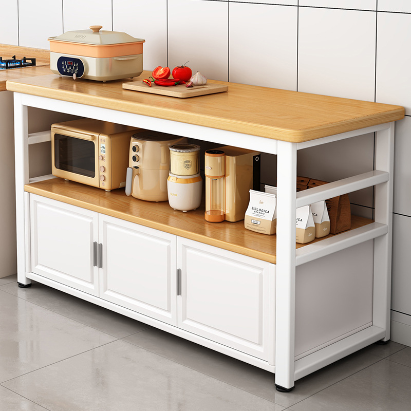 Estantes de cocina Mesa de corte de verduras multifuncional Gabinete de banco de trabajo Gabinete de piso a techo Horno de microondas de varios pisos Gabinete lateral doméstico de almacenamiento