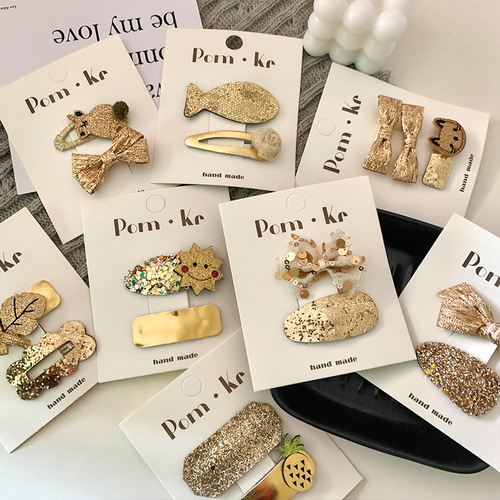 New Korean-style gold glitter fabric hair clip with bow, sweet and cute, unisex, cartoon children's forehead bangs clip
