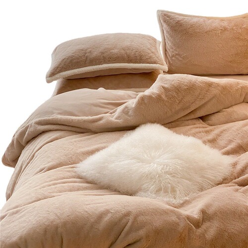Simple solid color light luxury style rex rabbit hair milk velvet four-piece set autumn and winter warm rabbit warm milk cover quilt cover bedding