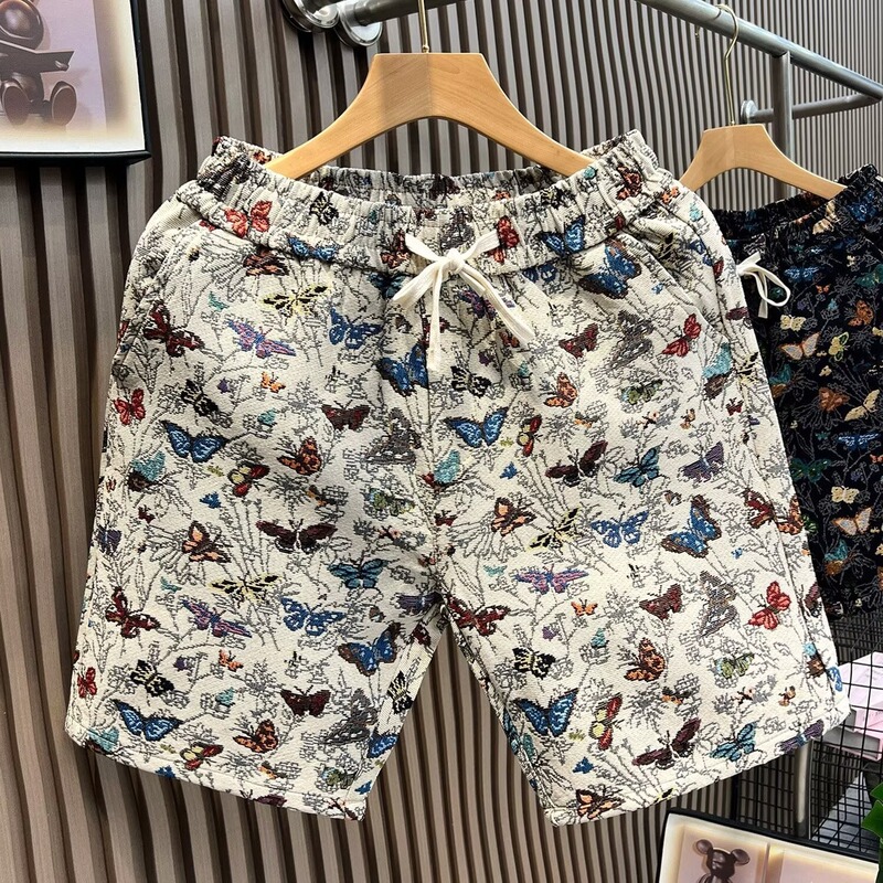 Butterfly Jacquard Casual Shorts Men's Trendy Brand Five-Point Pants Summer New Men's Outer Wear Beach Large Pants Foreign Trade