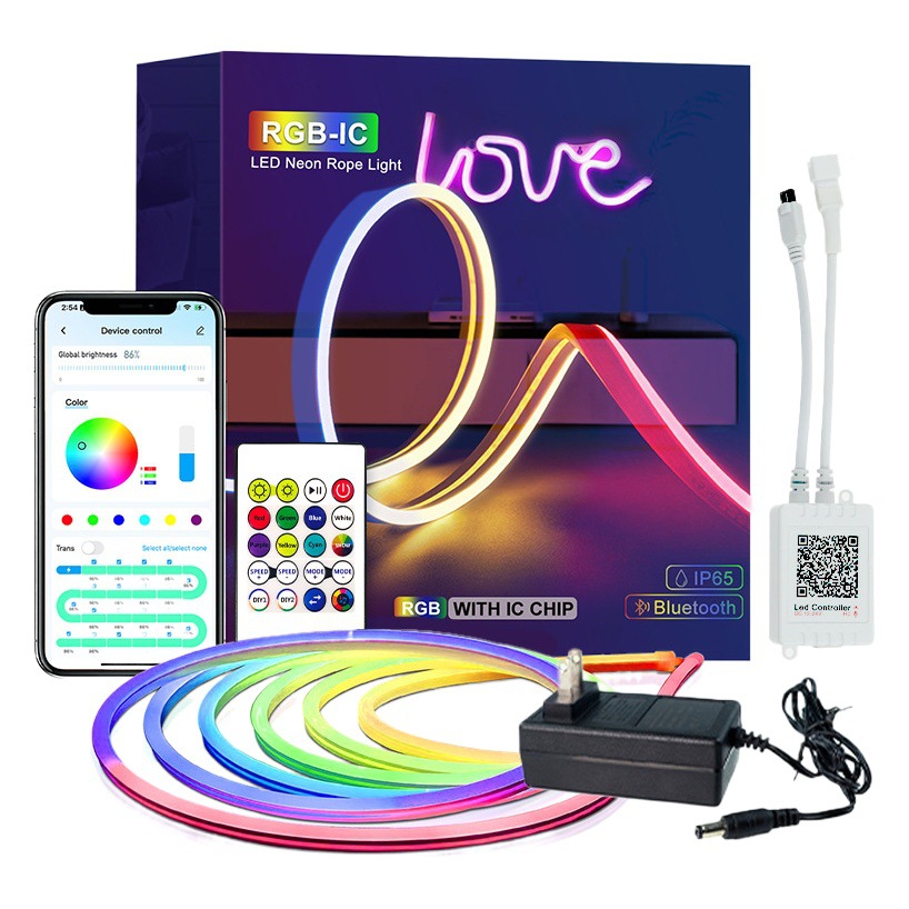 Tira de Luces LED de Neón de 24V con Bluetooth, Control por Aplicación, 3m 5m 10m, Juego de Tiras de Luces de Colores, Flexible, Control Inteligente, Venta al por Mayor