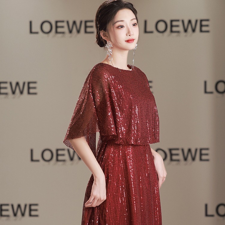 2025 バーガンディ大合唱団パフォーマンス服女性のロングスカート宴会イブニングドレスカバー肉ホストソロ朗読儀式|undefined
