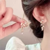 Super shiny zirconium leaf tassel earrings-E6932 gold