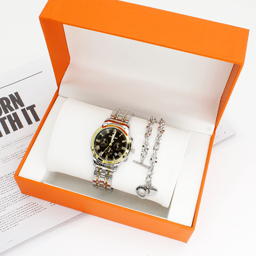 couple wristwatch Titanium steel bracelet box men's watch women's