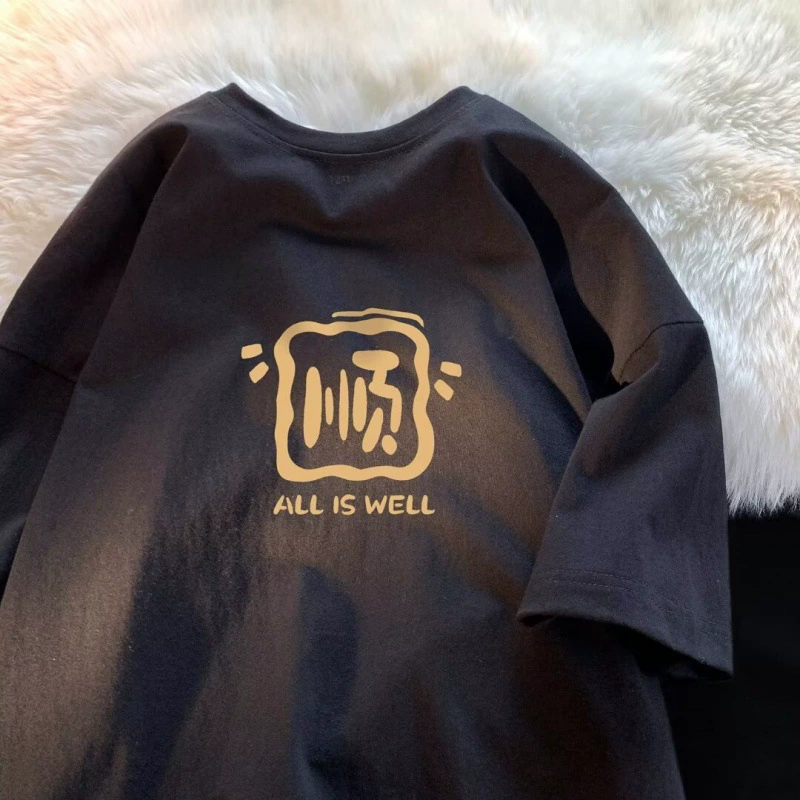 Хлопок весной и летом 2024 года новая национальная футболка с короткими рукавами с принтом в ветре