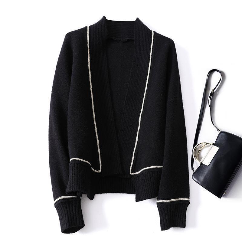 Slimming 5kg ~ black meat-covering elegant buckle-free cardigan thickened sweater short coat lazy style jacket shawl Slimming 5kg ~ black meat-covering elegant buckle-free cardigan thickened sweater short coat lazy style jacket shawl