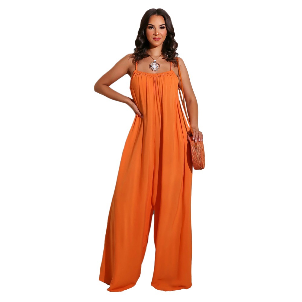 sling loose wide-leg solid color jumpsuit NSXLY119197