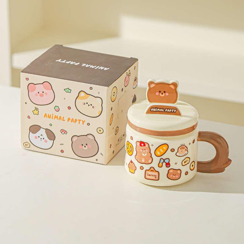 Linda caricatura linda mascota graffiti taza de animales oficina taza de agua de alto valor soporte para teléfono móvil taza de cerámica para estudiantes