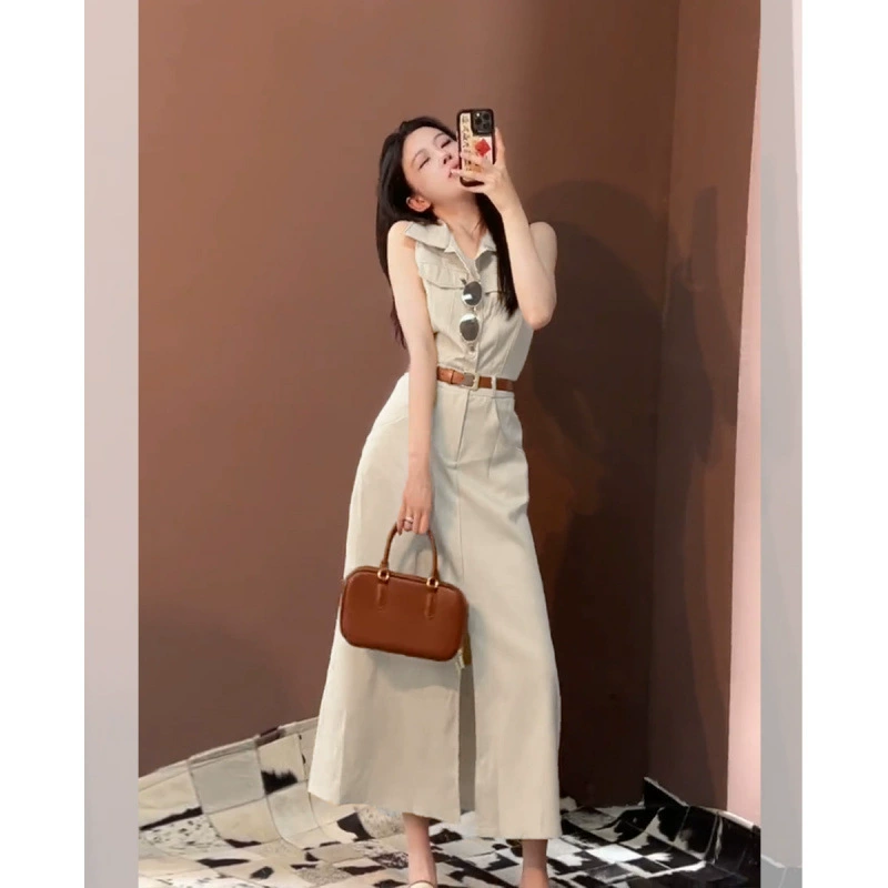 Популярное французское платье-рубашка с лацканами для женщин, лето 2025, элегантное, высококачественное, для повседневной носки, с завышенной талией, стройнящее, модное.