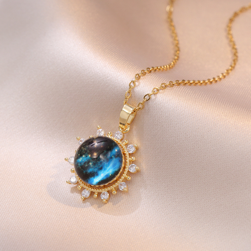 Pendant Necklace Classification Wholesale Jewelry Vintage Style Geometric Starry Sky Titanium Steel Diamond Pendant Necklace
