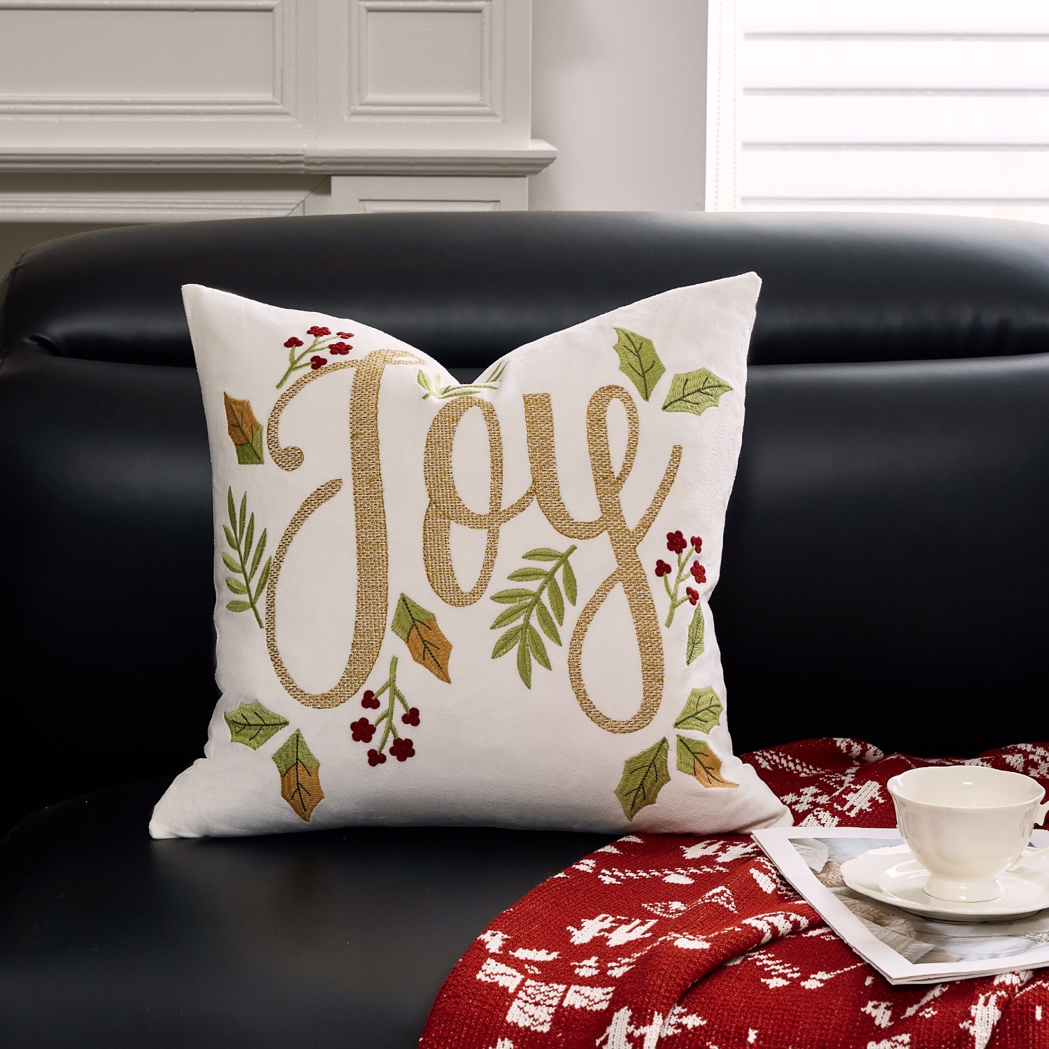 Ventas transfronterizas en caliente de alce árbol de Navidad estampado almohada cubierta de nieve de otoño y invierno bordado estilo de decoración de vacaciones atmósfera cojín cubierta