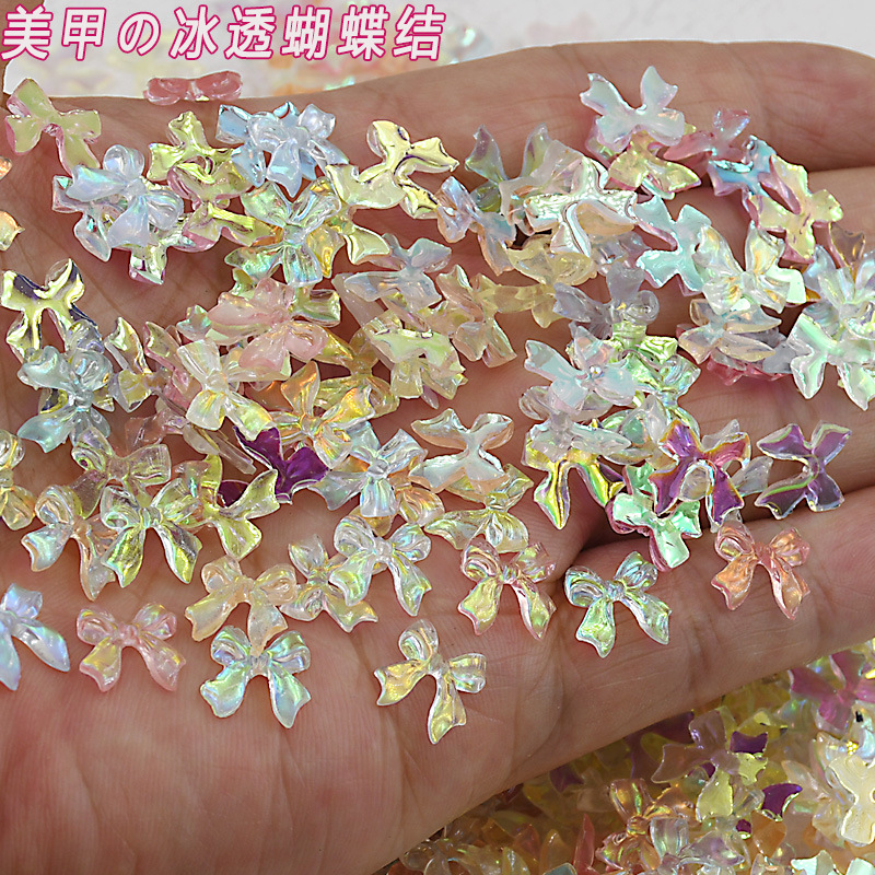 爆款小香风飘带蝴蝶结冰透树脂美少女指甲穿戴甲材料义乌美甲饰品