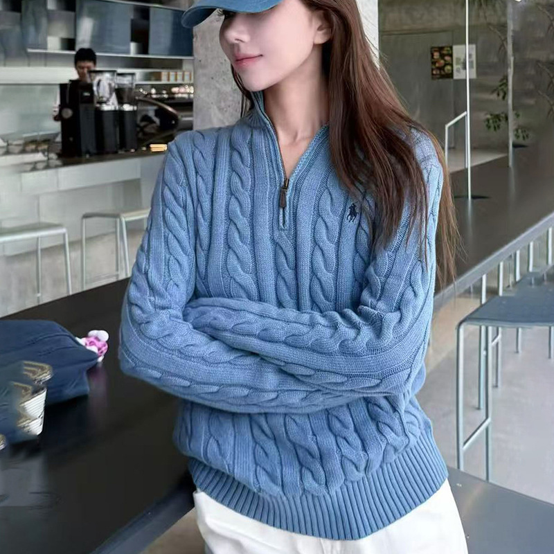 Little Pony Heavyweight Lf Knit Half-Zip 25Ss Autumn/Winter New Embroidered Cable Knit Long-Sleeve Loose Cross-Border Wool Sweater