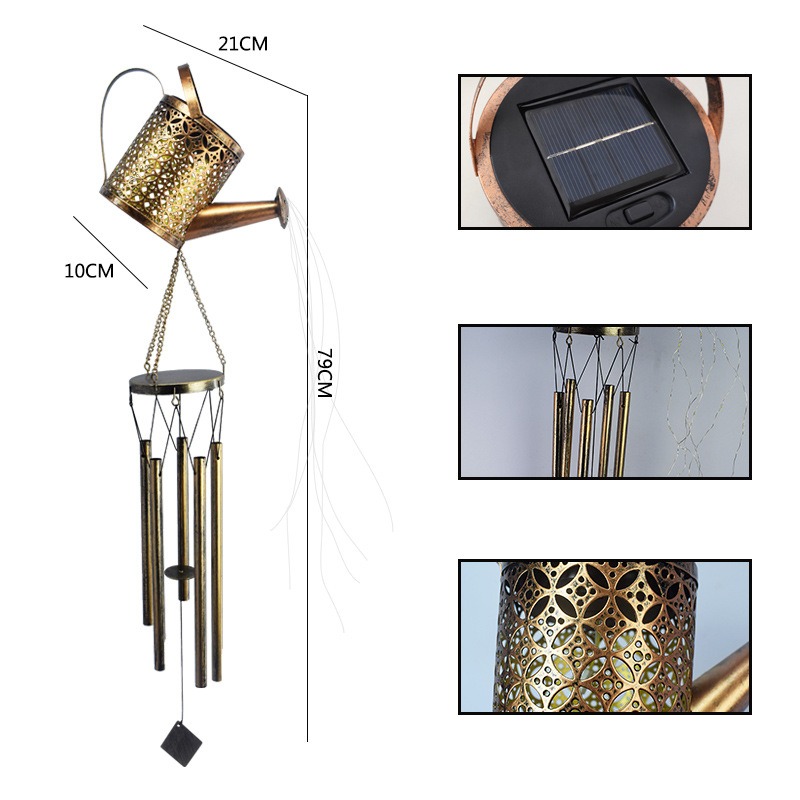 Nueva lámpara de jardín solar hierro hueco Sol Luna viento campanas colgante LED al aire libre jardín paisaje Decoración