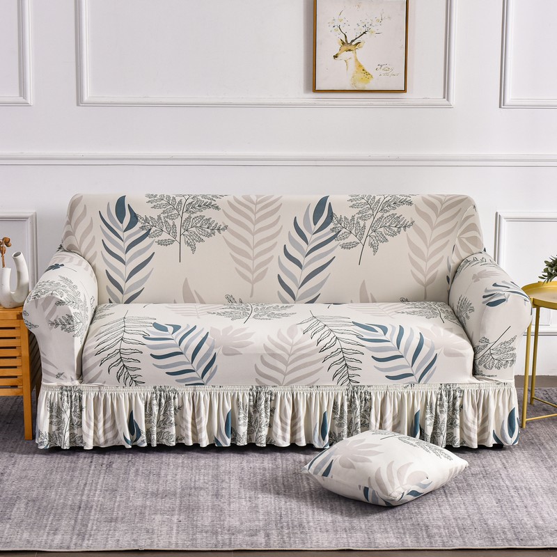 Funda de sofá elástica con faldón protector antipolvo universal_voghion.com