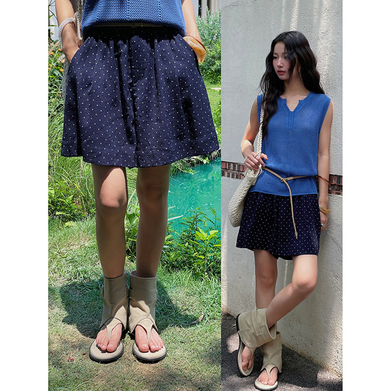 [Geming] High-Waisted Retro Polka Dot Shorts for Women 2026 Summer New Style Straight Wide-Leg Casual Pants N223C