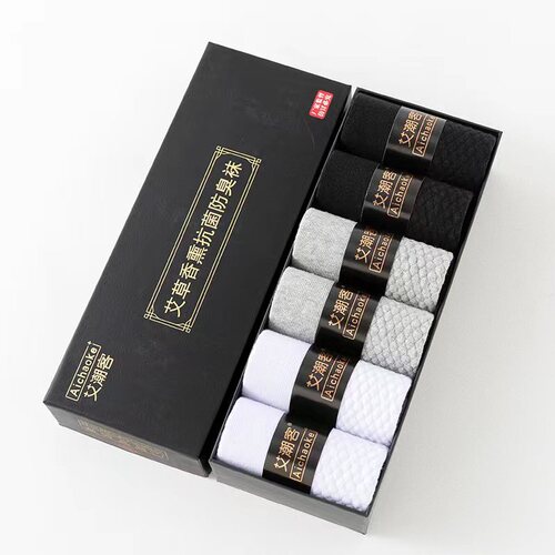 6 pairs of Mulberry Essential Oil Aroma Deodorant Socks for Men - Autumn/Winter Mid-Calf Business Socks - Breathable and Sweat- Absorbent
