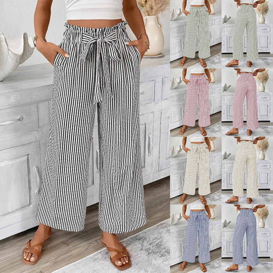 2025 Spring and Summer New European and American Cross-Border Export Women's Clothing Independent Site Amazon Stripesd Casual Elegant Straight Pants for Women