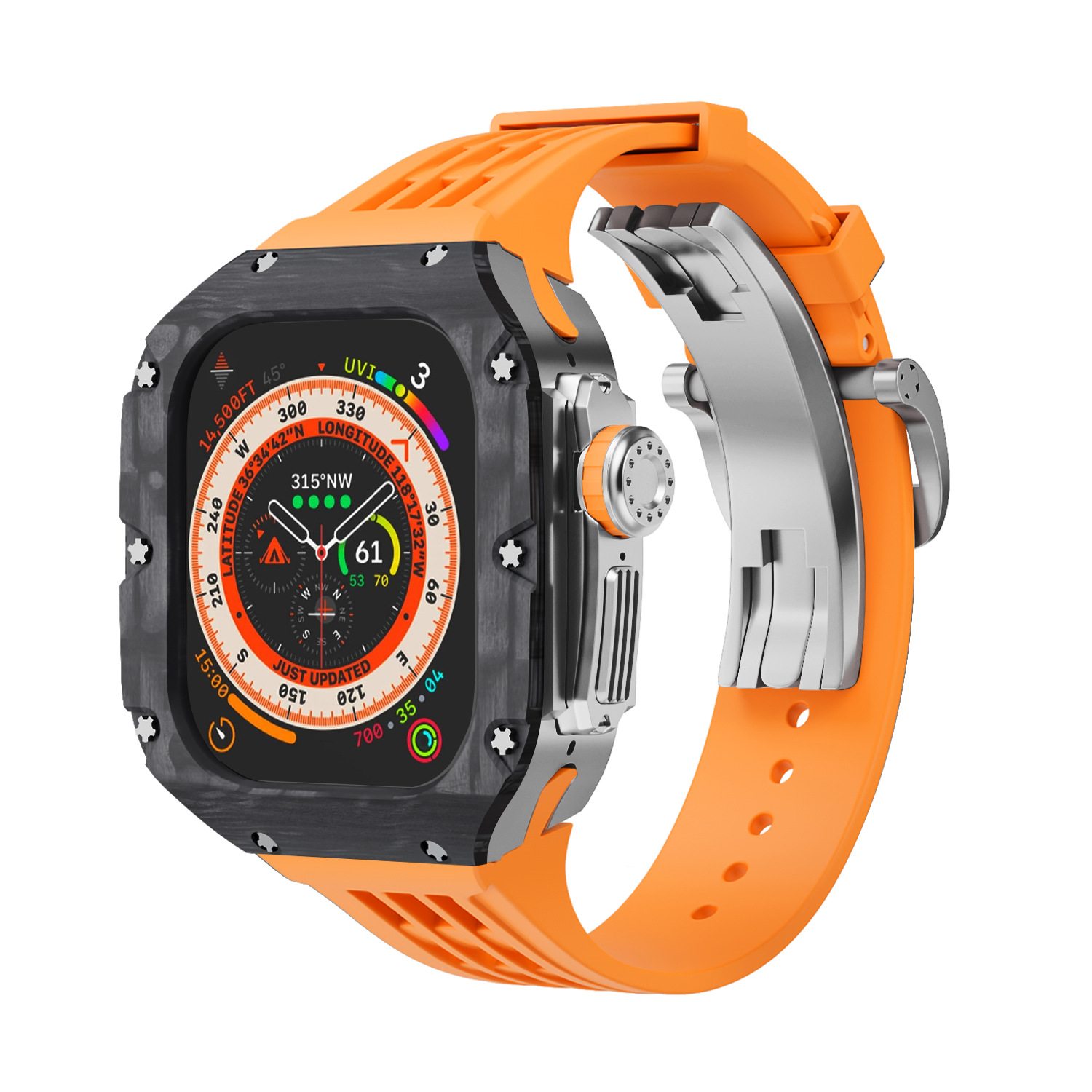 Fibra de carbono caja reloj para Apple Watch modificación Shell iwatch ultra Titanium aleación integrado protección 49mm