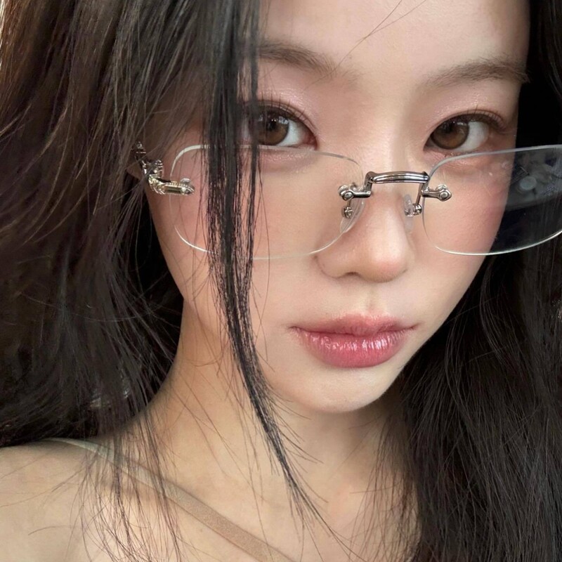 Plain gold rimless glasses myopia women's degree can be equipped with advanced sense without frame pure anti-blue light silver frame