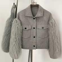 25秋冬新款欧美亚马逊速卖通热卖款滩羊毛袖子短款双面羊毛大衣女