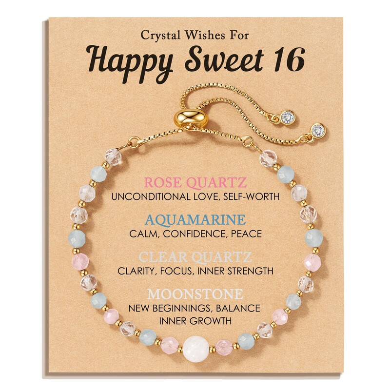 Moonstone Pull Bracelet Women's Teen Gift Birthday Healing Aquamarine Bracelet Birthday Moonstone Bracelet