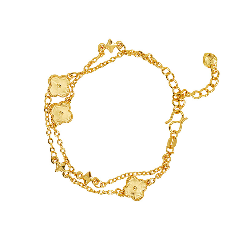 Nuevos productos de pulsera de oro de arena vietnamita corte viento láser de cuatro hojas de flores pulsera de moda mujer bronce chapado en oro joyas no se desvanecen