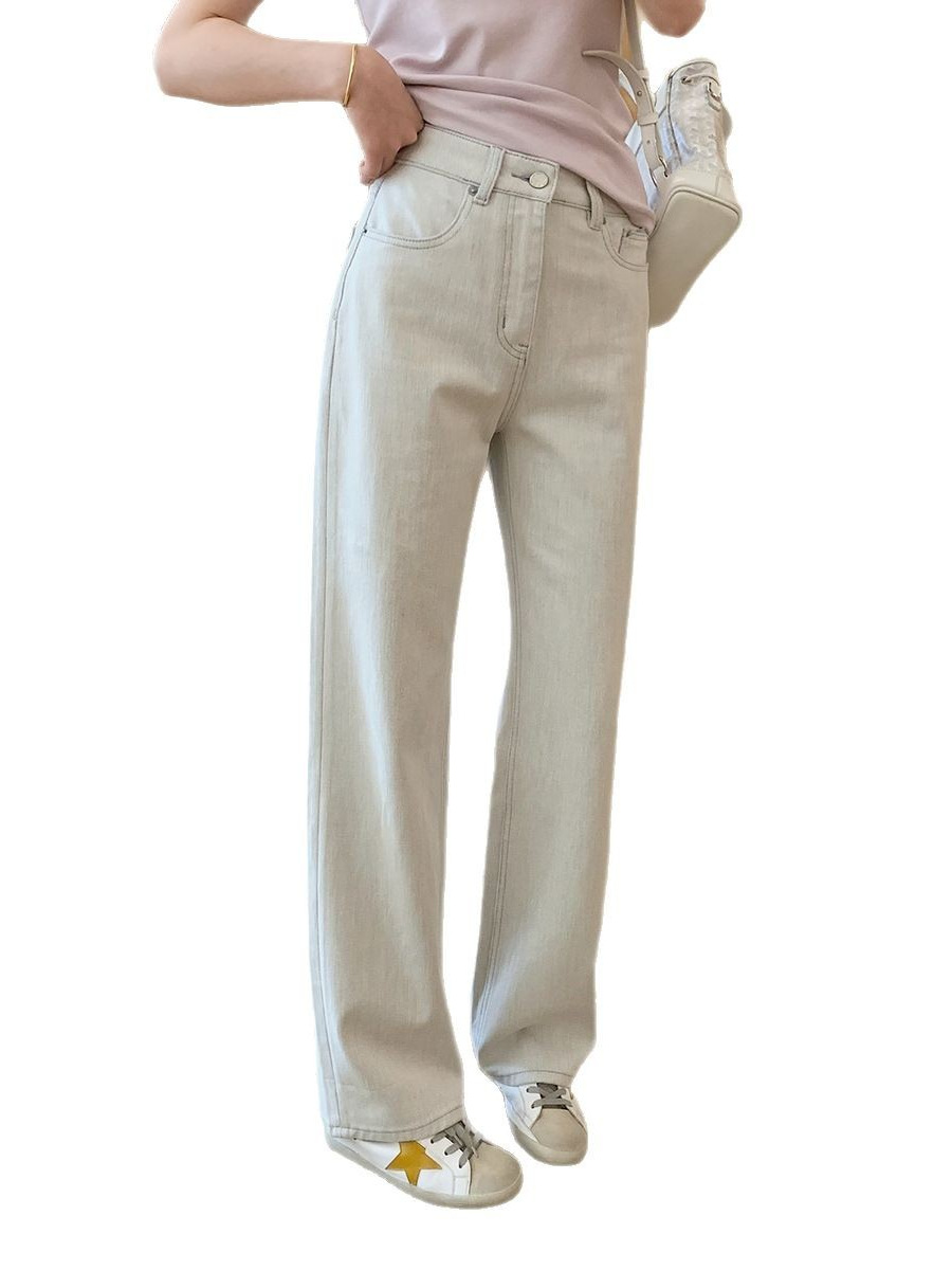 双生灰白牛! 経緯双染四面弾狭版ワイドパンツ春ストレートジーンズ女G040213