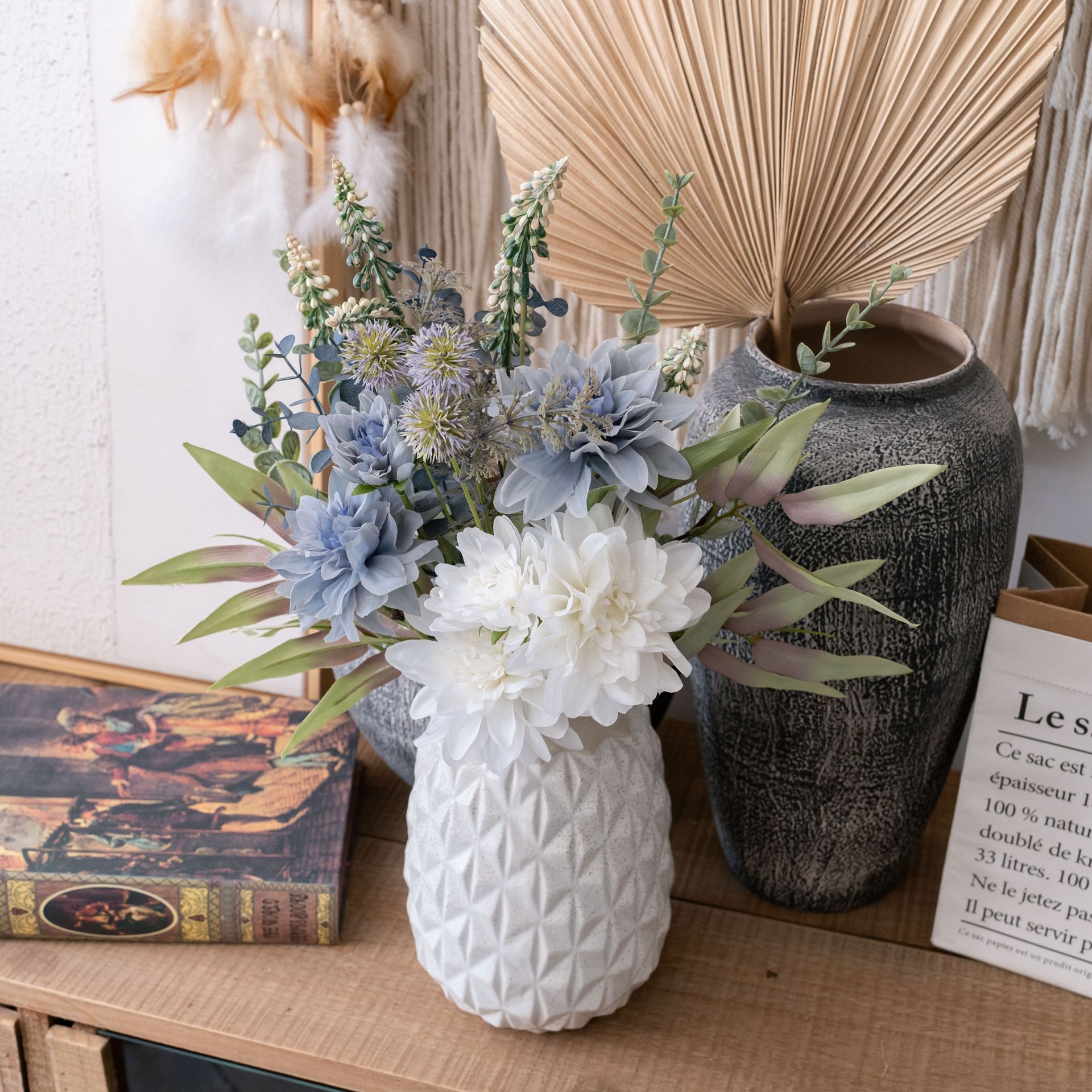 Dahlia Bouquet Artificial Flowers Manufacturer Fake Flowers Green Plants Wholesale Wedding Decoration Home Crafts Ins Style Cross-Border