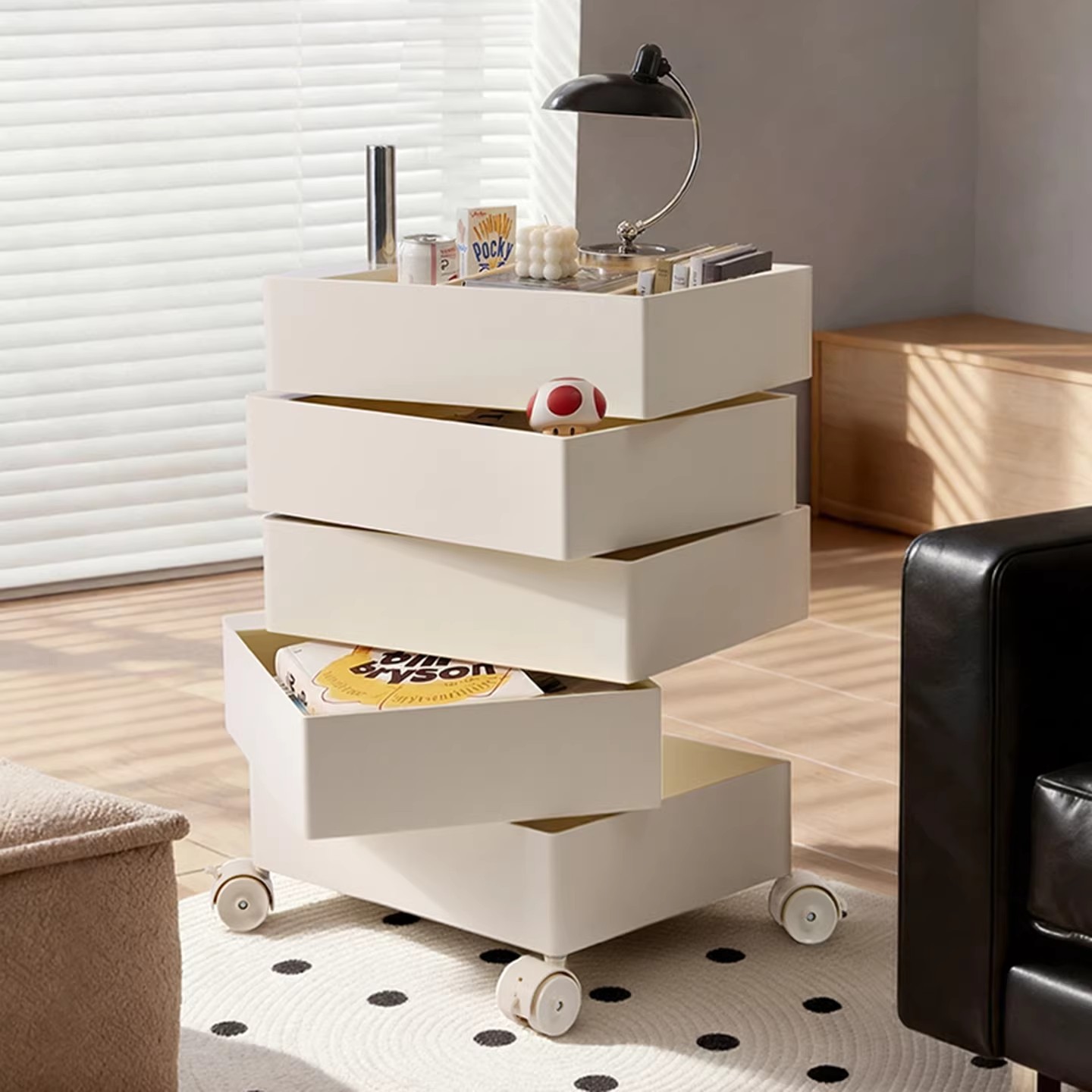 Gabinete de almacenamiento giratorio, mesera de cama móvil, armario lateral, armario nórdico simple, armario de cosméticos de red, armario de cosméticos